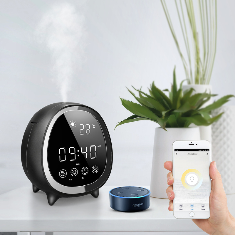 Diffuseur d'huile essentielle à brouillard frais par ultrasons à domicile intelligent avec affichage du temps à commande tactile