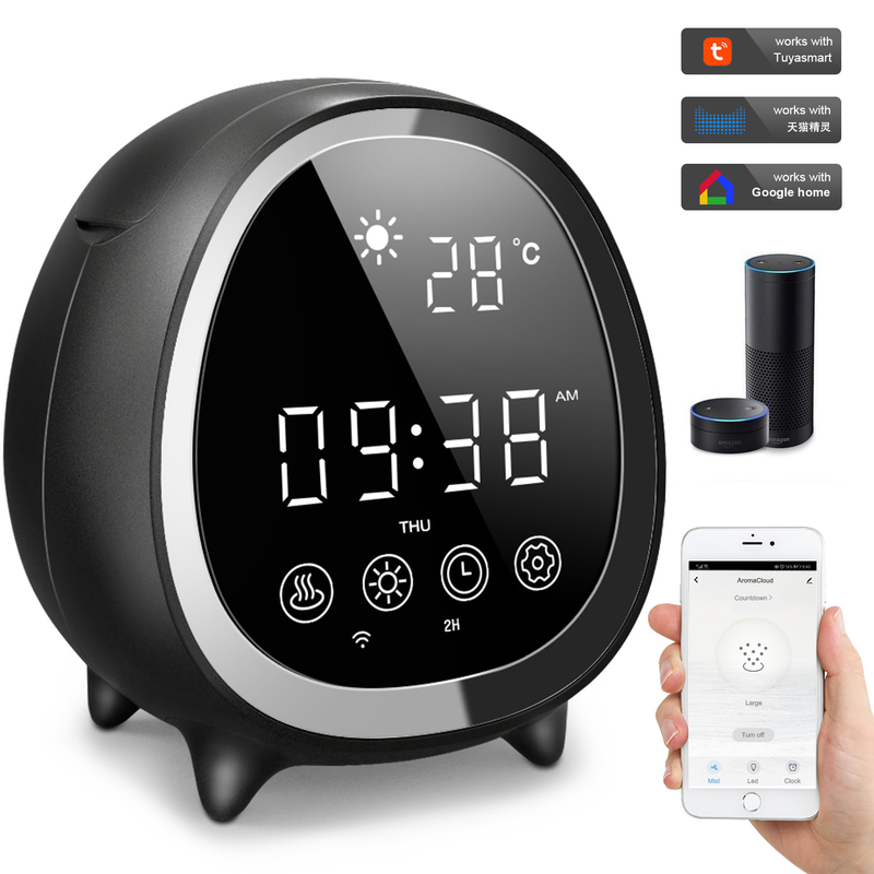 Diffuseur d'huile essentielle à brouillard frais par ultrasons à domicile intelligent avec affichage du temps à commande tactile