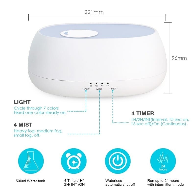 Diffuseur d'arômes portable 500 ml Diffuseur d'huile essentielle d'aromathérapie par ultrasons avec télécommande