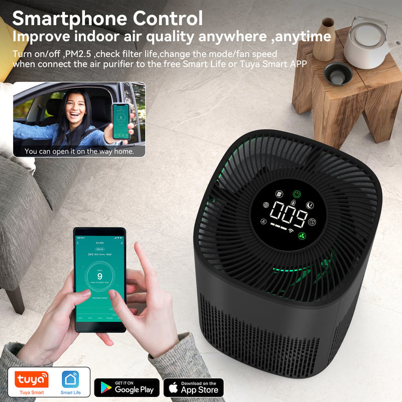 Purificateur d'air intelligent avec écran PM2.5 et lumière tricolore LED