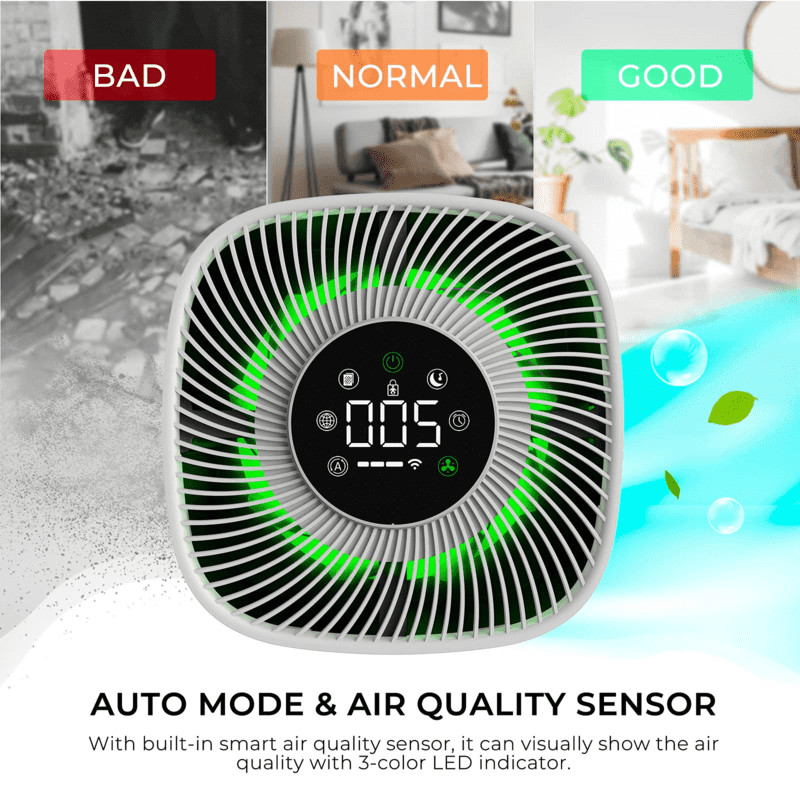 Purificateur d'air intelligent avec écran PM2.5 et lumière tricolore LED